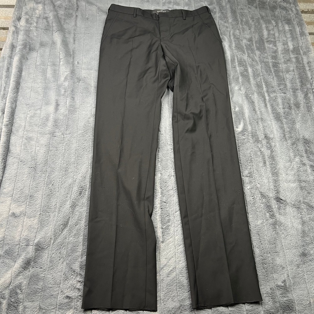 Gucci Uniform Mens Black 100% Wool Dress Pants Trousers Size 48 IT 33x34